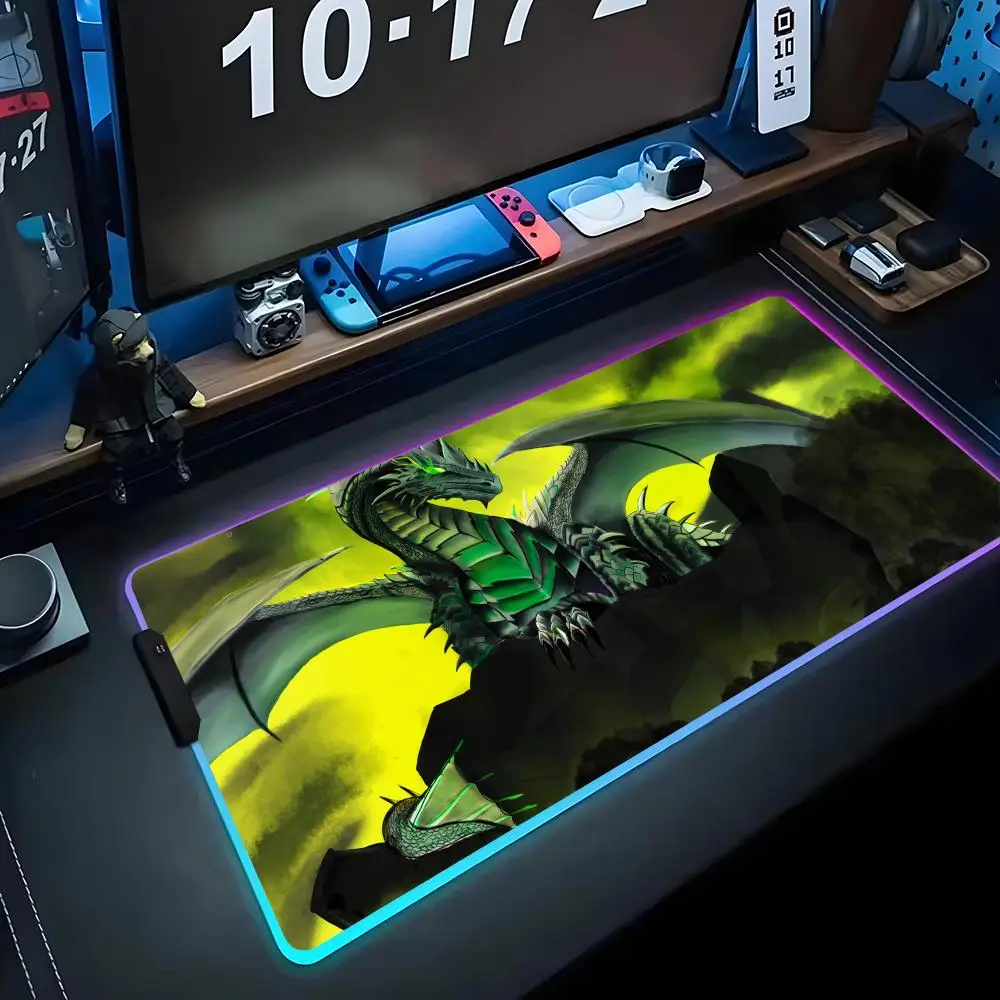 

green doragon Mouse Pad RGB Gaming Mousepad Big LED Pad PC Desk Mat Luminous Mouse Pad Large Keyboard Mats Table Rug With