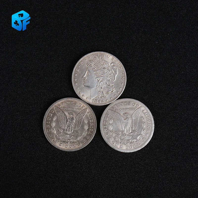 Triad Coins (Walking Liberty Half Dollar Gimmick or Morgan Gimmick) Magic Trick Produce Vanish Change Three Coin Magia