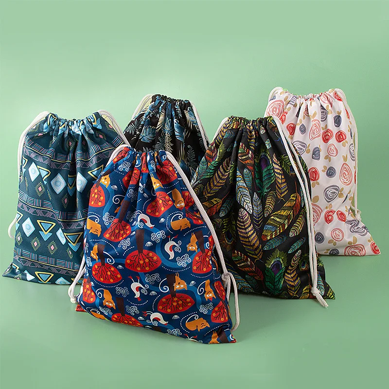25*30cm Printing  Drawstring bag Mommy Bag Baby Diaper Bag Nappy String Pocket Stroller Carry Pack Travel Storage Bag