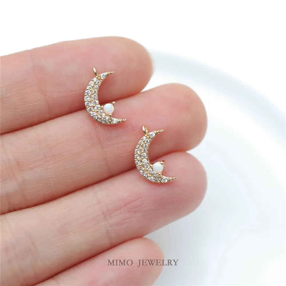 Micro Inlaid Zircon Artificial Opal Moon Crescent Charm Pendants 14K Gold Plated Brass Jewelry Making Supplies Diy Accessories