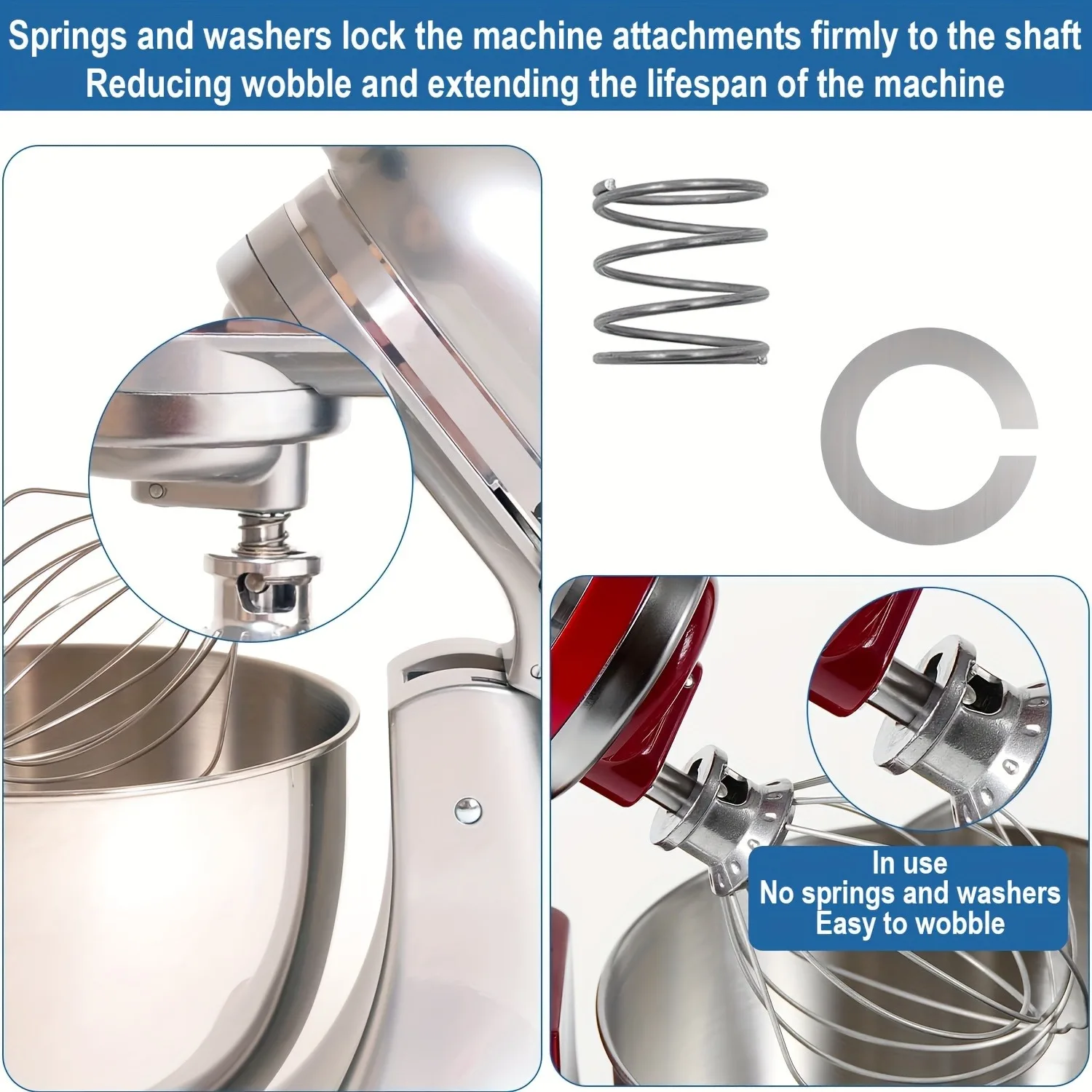 قطع غيار لـ Kitchenaid، وغطاء مرفق المحور ومسمار مقبض الإبهام المرفق، والنوابض المصنوعة من الفولاذ المقاوم للصدأ، والغسالات