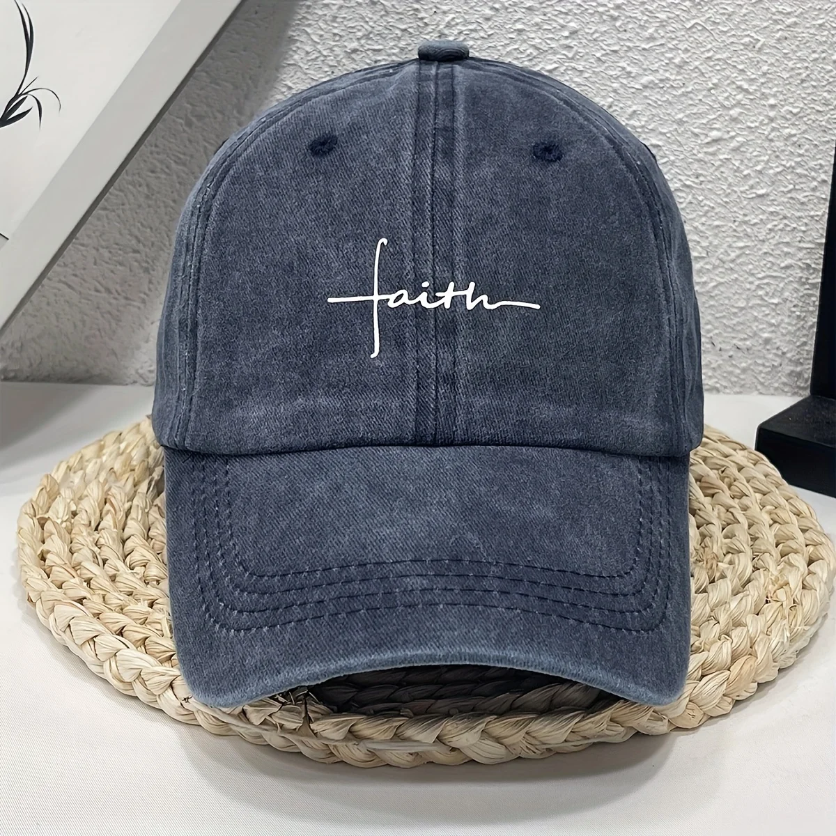 1pc Faith Printed Retro Street Style Distressed Men Women Baseball Cap for Women,summer Casual Outdoor Ideal Match Flat Caps