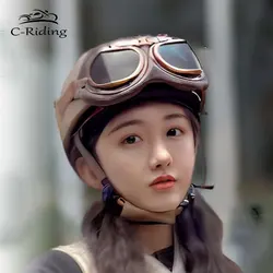 Classic Retro Motorcycle Helmet with Visor Handmade Leather Helmet for Man Electric Motorbike Vintage Protected Motor Safety Cap