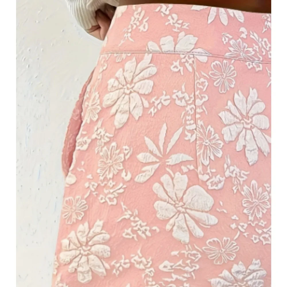 حجم كبير 1XL-5XL المرأة عالية الخصر واسعة الساق السراويل أنيقة حريري مثل الجاكار النسيج بلون مع جيوب السراويل