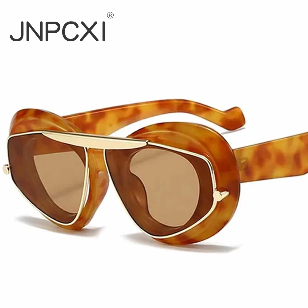 JNPCXI New Y2K Oversized Cat Eye Women Fashion  Sunglasses Retro Unique Lens Amber Shades UV400 Men Punk Sun Glasses