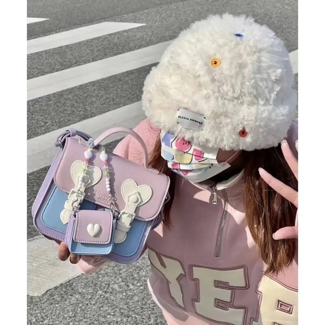 Bloom Haruku Purple Messenger Women Sweet Cool Leather Square Crossbody Bags Ladies Hot Girls Cute Y2k Bag Aesthetic