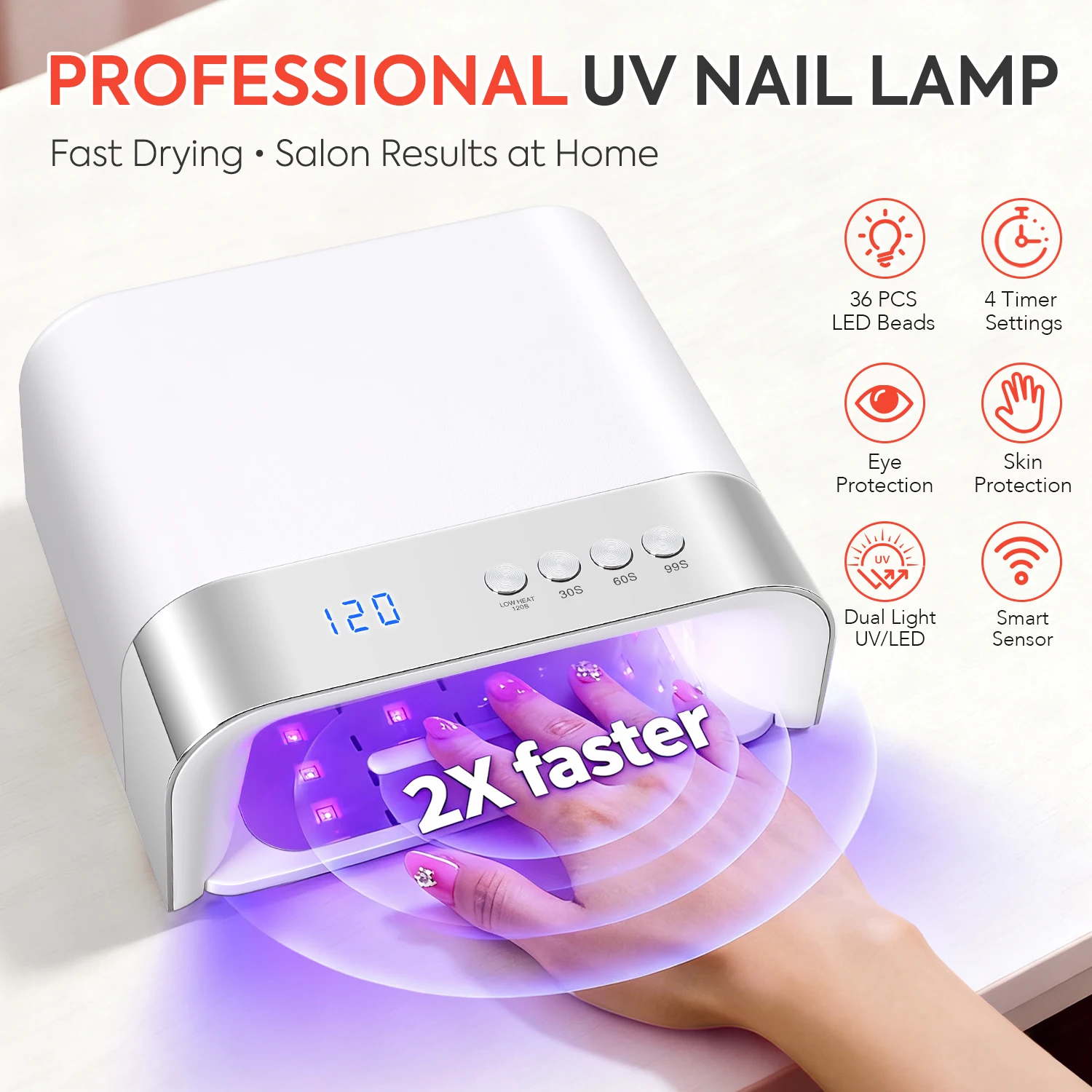 168W UV LEDネイルランプ 36LED ジェルネイル乾燥ランプ 自動感知機能付き 4タイマー プロ用ネイルドライヤー マニキュアサロンツール