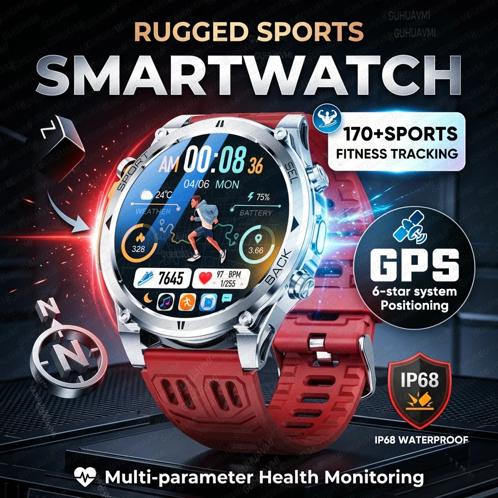 2026 New GPS Outdoor Sports Smart Watch For Men IP68 Waterproof Compass Altimeter Flashlight BT Call Fitness tracker Smartwatch