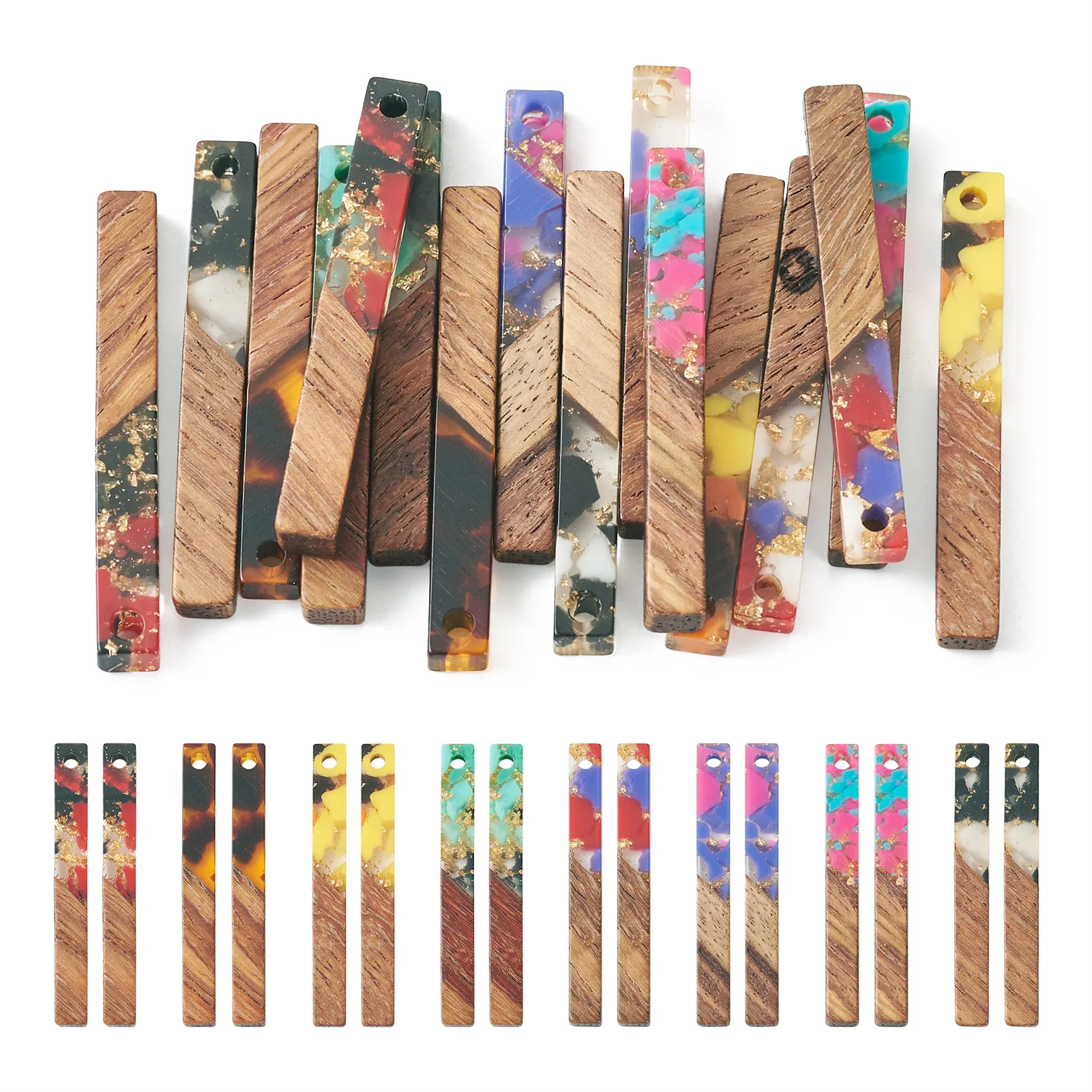 1 Box Resin & Walnut Rectangle Wood Big Pendants Long Strip Charms for Jewelry Making DIY Bracelet Necklace Earrings Accessories