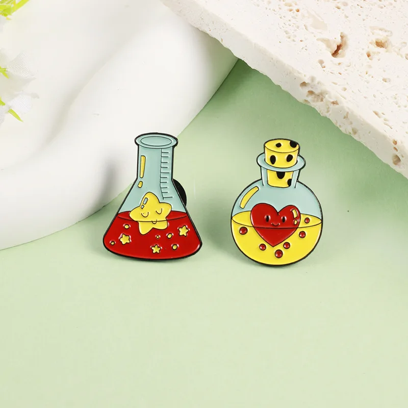 Creative Chemistry Tube Enamel Pins Cute Love Science Experiment badge Punk Costume Accessories Jewelry Gift Cute Lapel Brooch