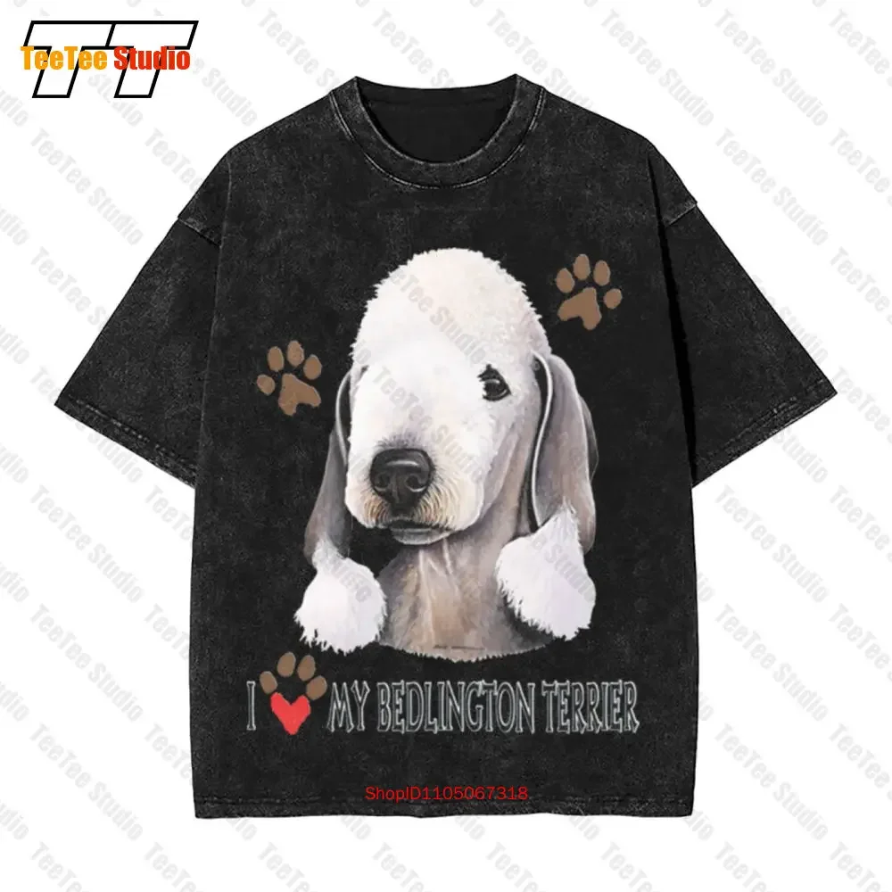 I Love My Bedlington Terrier Dog With Paw Vintage Oversized T-Shirt HEUY