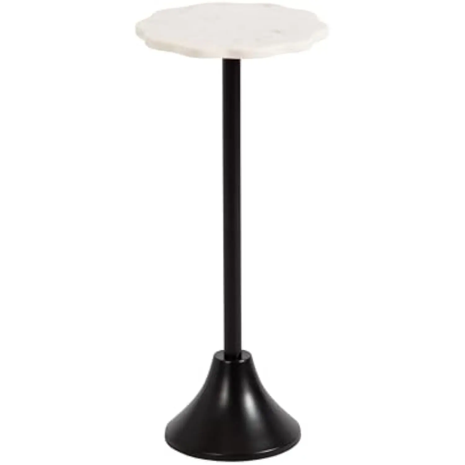 

Sanzo Modern Pedestal Drink Table, 10 X 10 X 23, White Marble and Black, Decorative End Table with Scalloped Marble Tabletop F