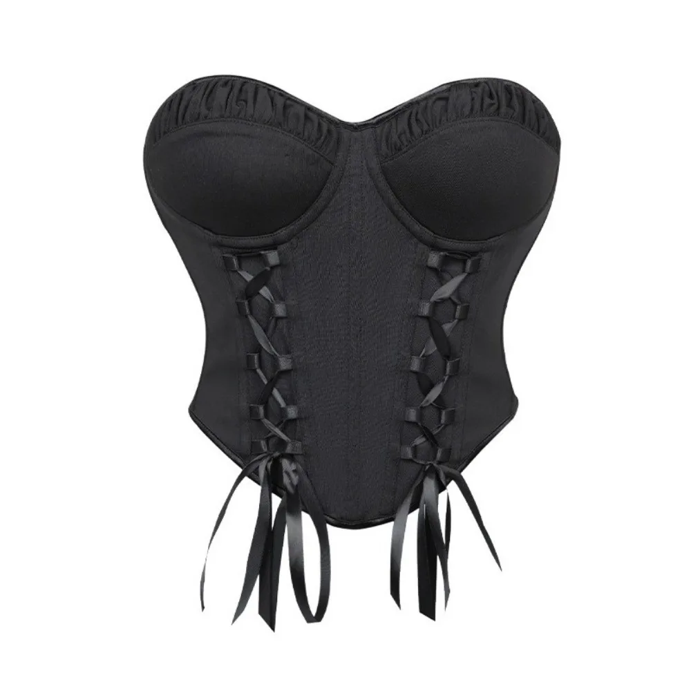 Women Strapless Bodice Tight Corset Sexy Vest Ladies Personality Streetwear Steampunk Style Black Backless Slim-fit Tops