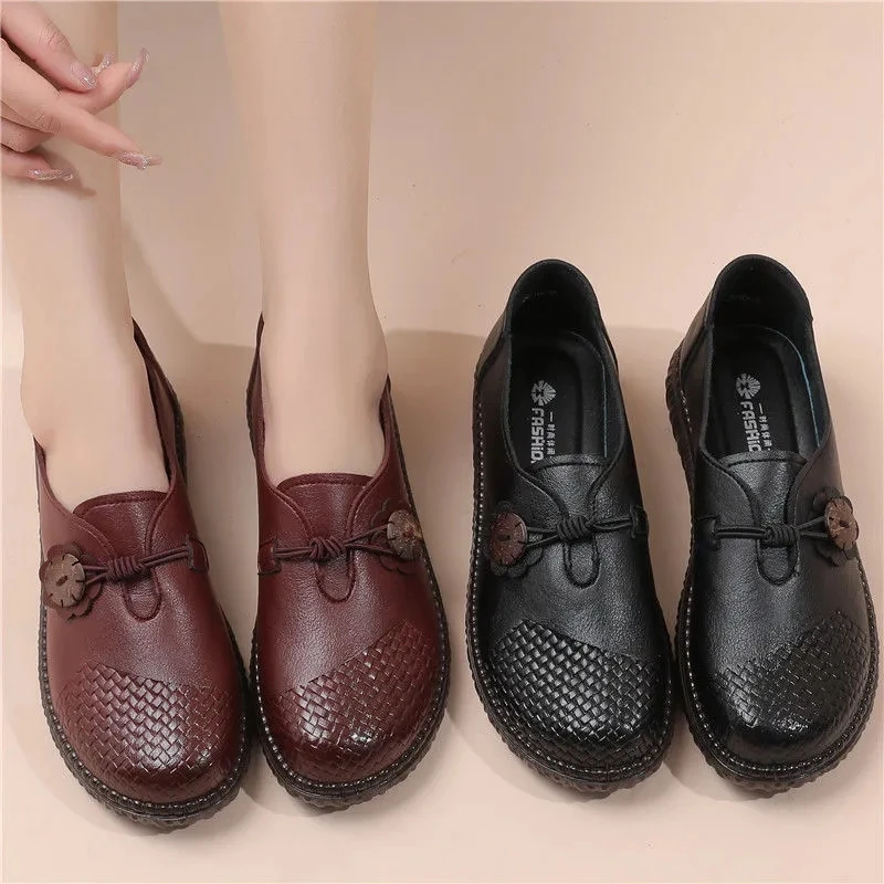 Spring Leather Shoes for Women 2024 New Flat Oxford Retro Comfortable Single Shoes Soft Bottom Ladies Mom Shoes zapatos de mujer