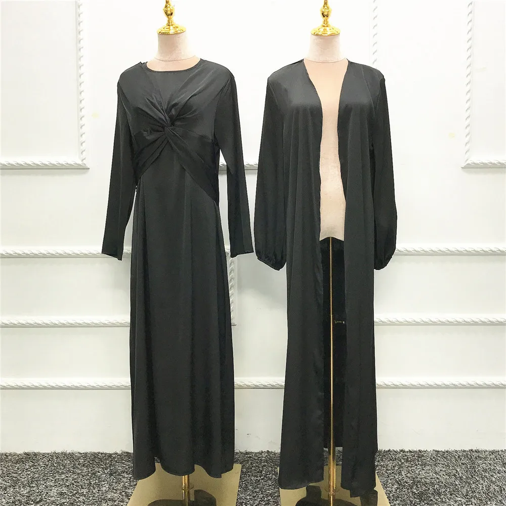 Eid 2 Piece Abaya Matching Muslim Sets Hijab Dress Open Abayas for Women Dubai Turkey Long Sleeve Inner Dresses African Islam