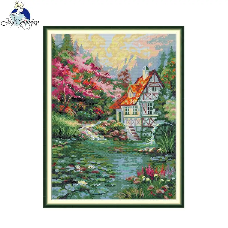 Joy Sunday Water Mill Pattern kit di punto croce stampati Aida 16/14/11CT fai da te Folk Craft contati set di ricami a mano decorazioni per la casa