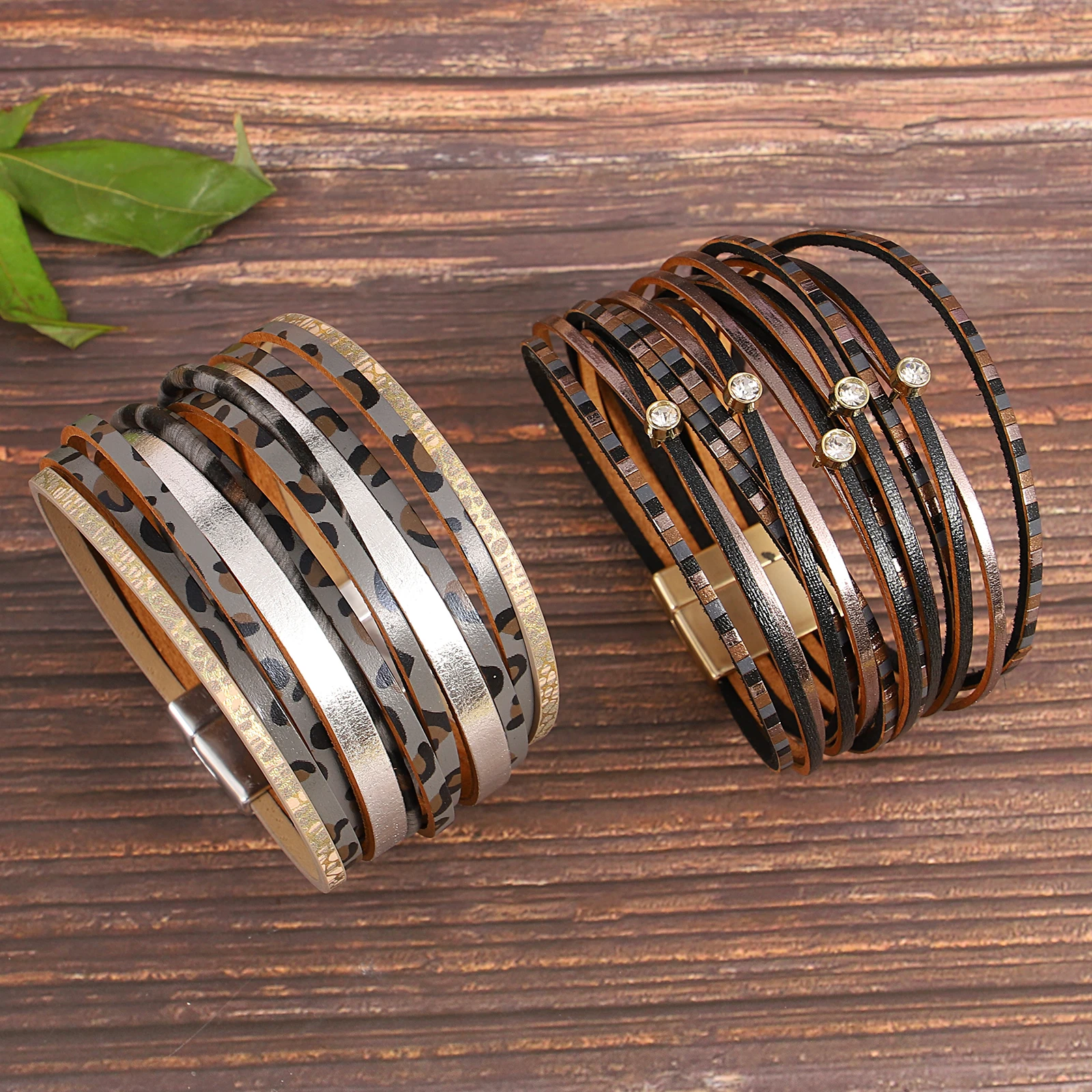 

Amorcome Minimalist Brown Patterned Leather Bracelet for Women Multilayer Winding Stackable Bracelet Exquisite Hand Jewelry