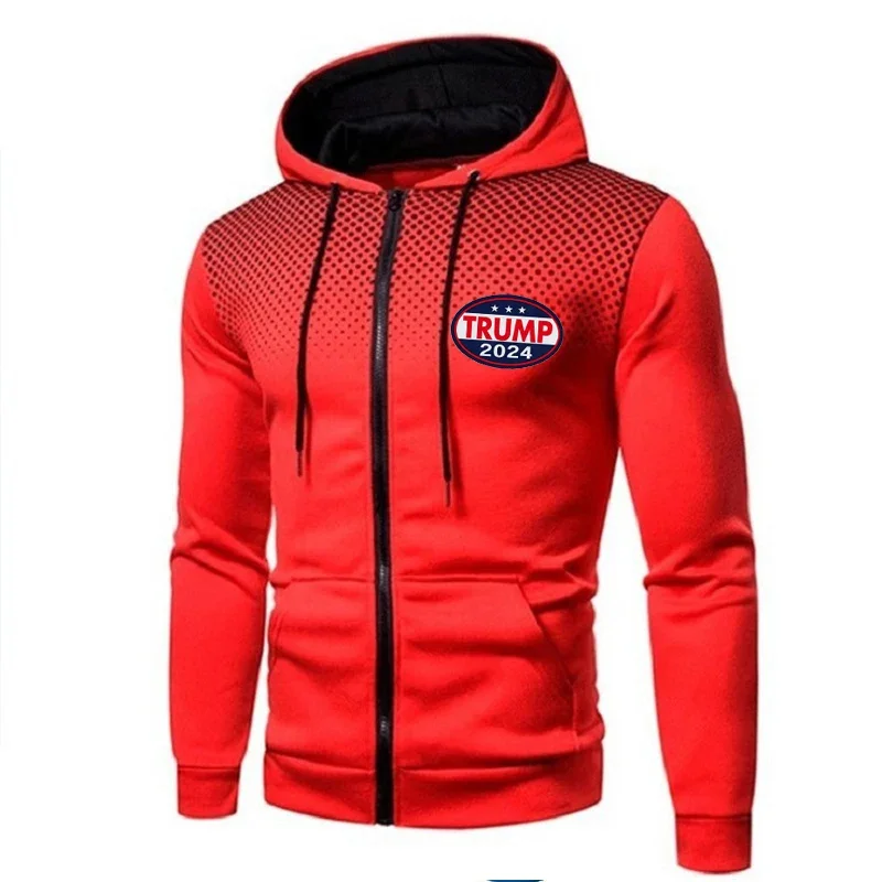 2024 Trump Election Zipper Hoodies Spring Autumn Outdoor Sport Hooded Sweatshirt Man Make America Trump Printed Streetwear