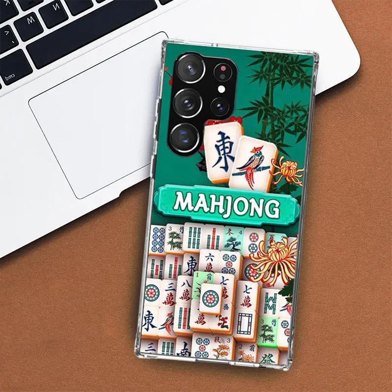 Creative Mahjong Phone Case For Samsung Galaxy S24 S23 S22 Ultra S21 S20 FE S10 Plus S9 + Transparent Print Shell Coque