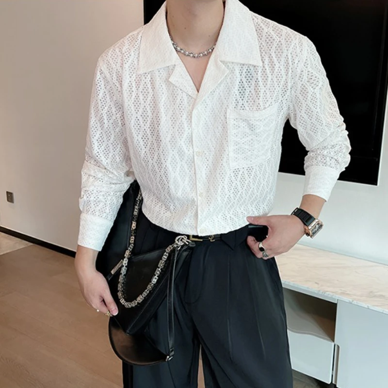 

Осенняя винтажная рубашка с длинными рукавами и вырезом, мужская свободная простая повседневная рубашка с лацканами, уличная социальная мужская одежда 2025