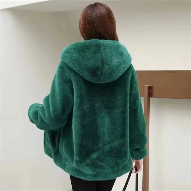 High-Quality Gold Mink Fur Coat Female 2024Autumn Winter New Hooded Short Outwear Thicke Fur One Jacket Fashion Overcoat Women\'s