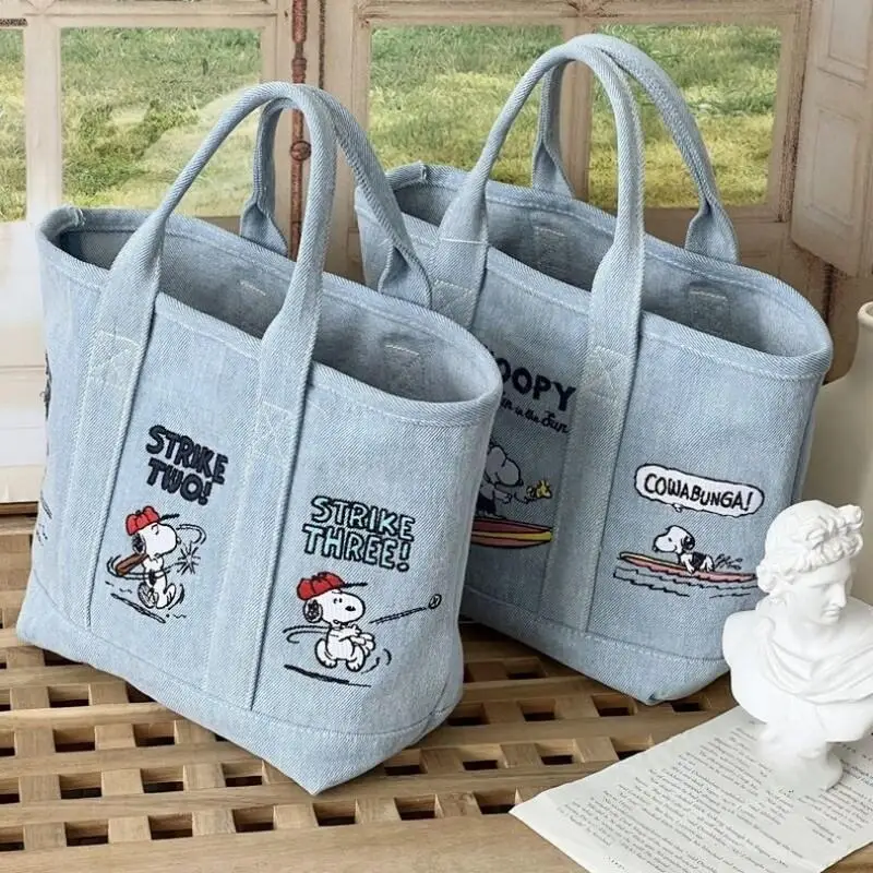Retro Washed Denim embroidery Multifunctional Travel Shopping Tote Bag Shopping Storage Bag Lunch Bag