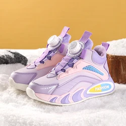 Botas de invierno para niños, zapatillas de deporte escolares a la moda, zapatos deportivos para niñas, zapatillas informales de felpa cálidas para niños, zapatos para exteriores