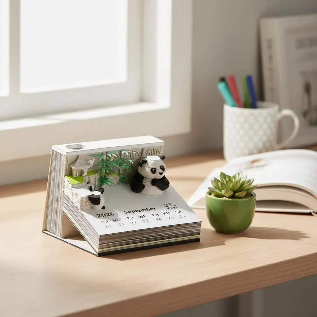 

3D Panda Bamboo Garden Paper Sculpture Notepad Creative Desk Organizer Gift Omoshiroi Memo Pad Pen Holder Kawaii China Souvenir