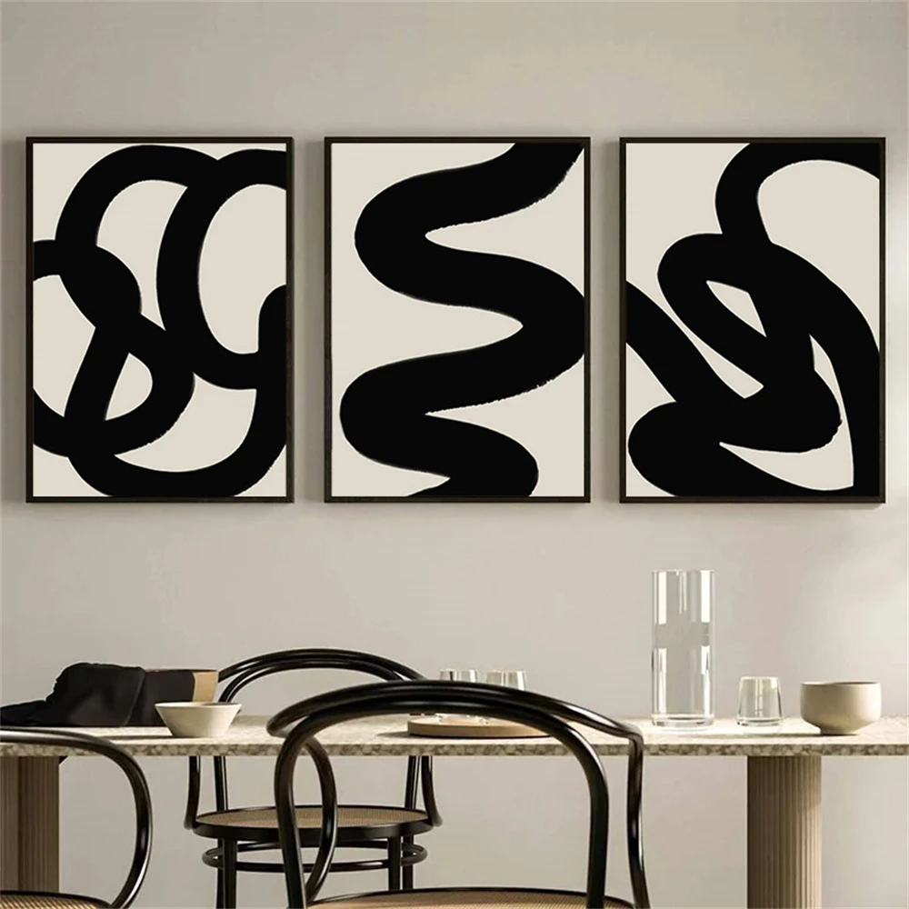 Póster moderno de arte abstracto, impresiones de líneas negras Beige, arte de pared minimalista, pintura en lienzo, cuadros de