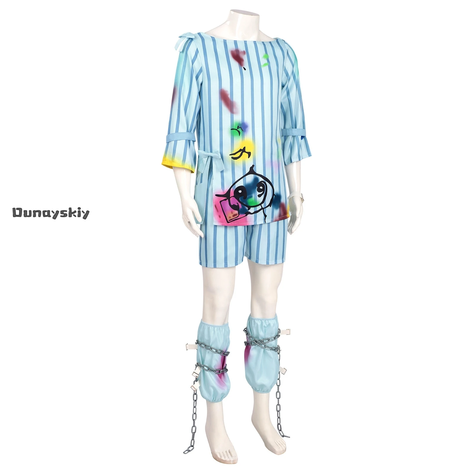 Eggy Party Asylum Painter Wu Ran Cosplay Hospital Gowns Costumes Unisex Outfit With Socks Accessory Halloween Carnival Dress Up view 3