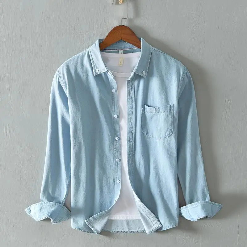 Japanese Fashion Youth Shirt Jacket Mens Casual Long Sleeve V-Neck Other Material 100% Applicable for Middle-Aged And Elderly
