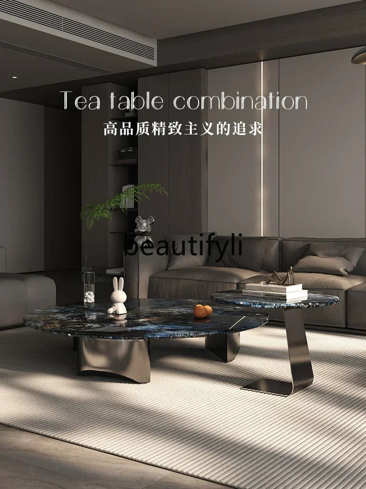 M178 A Microcrystalline stone round coffee table combination modern light luxury living room home designer