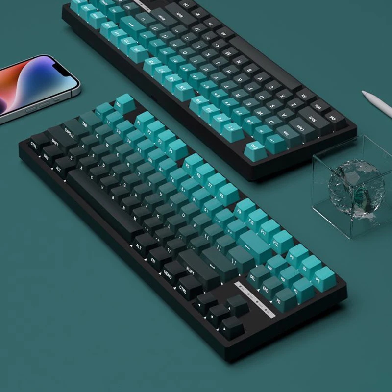 135 Keys Side Print RGB Backlit Keycap Cherry Profile Gradient Cyan Keycaps Double Shot PBT Keycap for MX Switches Keyboards