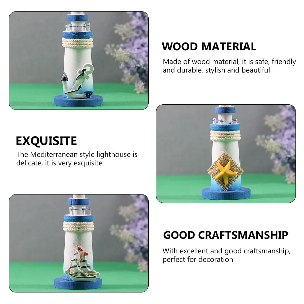 

4 Pcs Mini Wooden Lighthouse Decor Accessories Ocean Theme Beach Navy Office Home Mediterranean Style Adornment