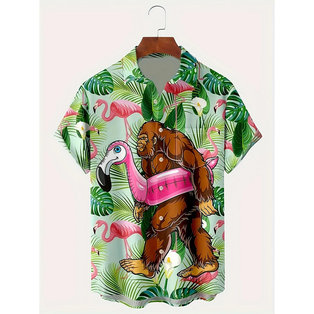 Funny Gorilla Flamingo 3D Print Hawaiian Beach Shirts Men Women Casual Fashion Streetwear Short Sleeve Shirt Blouse Man Clothing