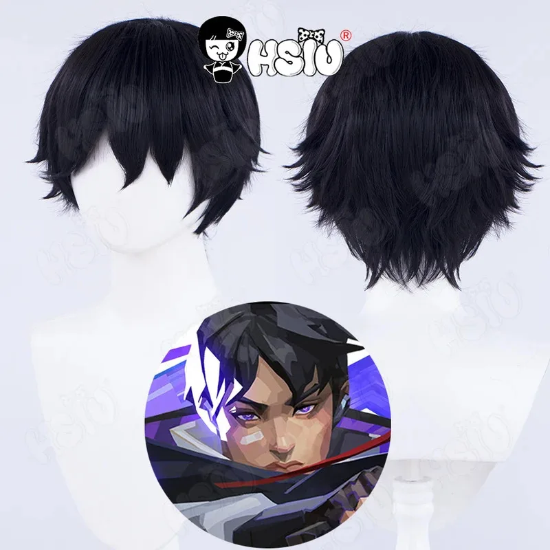 

ISO Cosplay Wig Game VALORANT Cosplay Wig HSIU 30cm Black short hair Synthetic Wig+Wig cap valorant iso Cosplay Wig