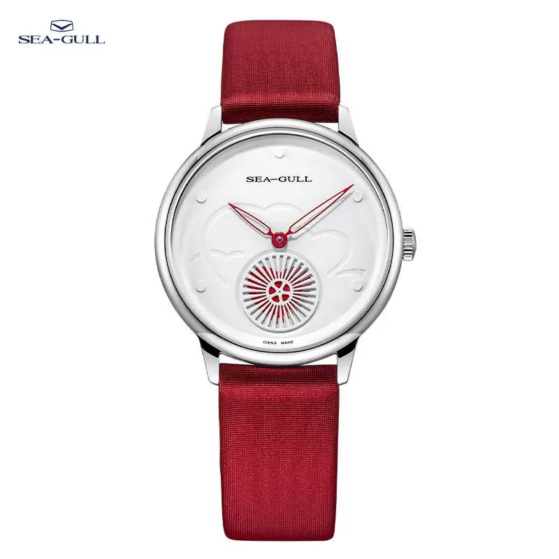 Seagull reloj mecánico automático para mujer, correa de cuero ultrafina Simple, cristal de zafiro impermeable a 50m, 6130L