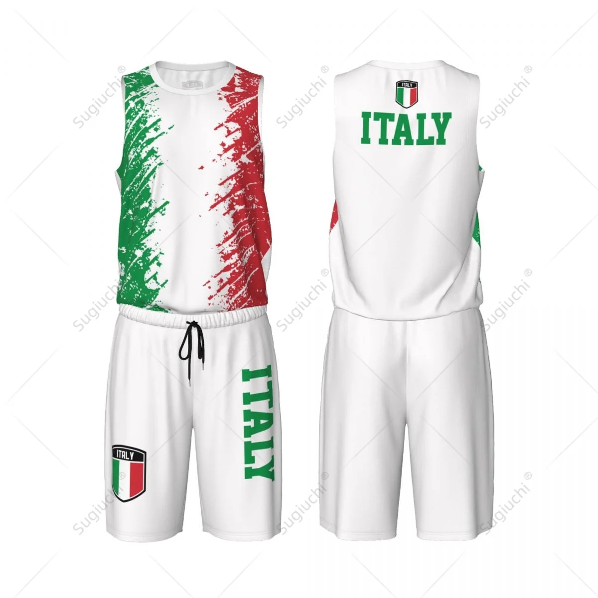 Team-Up Italië Vlag Graan Heren Basketbal Jersey Set Shirt & Broek Mouwloze Aangepaste Naam Nunber Exclusief