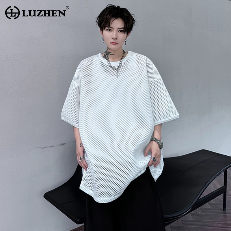 LUZHEN Mesh Plain Hollow Design Stylish Short Sleeved T Shirts New Fashion Street Men's Tops Korean Reviews Many Clothes LZ3811