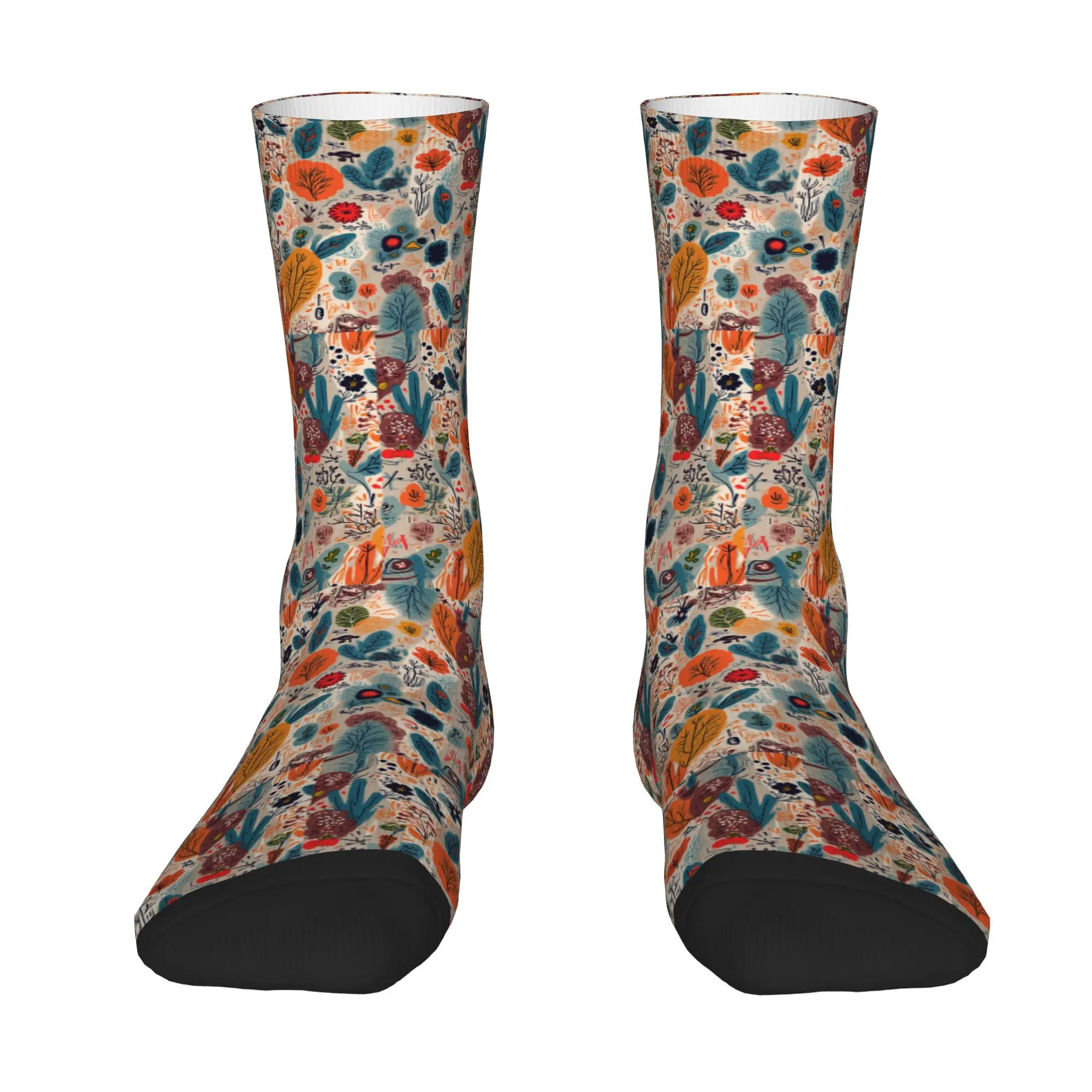 Hip Hop Orange Leaves Blue Foliage Red Flower Brown Plants Men's compression Socks Unisex Street Style Printed Sock tops fugees