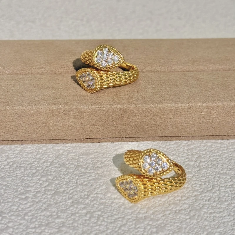 Cameo Double Headed Snake Ring Water Drop Ring 925 Silver Synthetic Zircon Full Diamond Gold Open Rings Vintage Jewelry