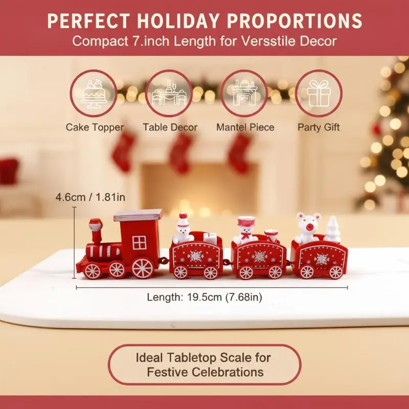 Christmas Mini Train With Snowman Bear Figurines Snowflake Patterns For Holiday Table Decor Xmas Gifts