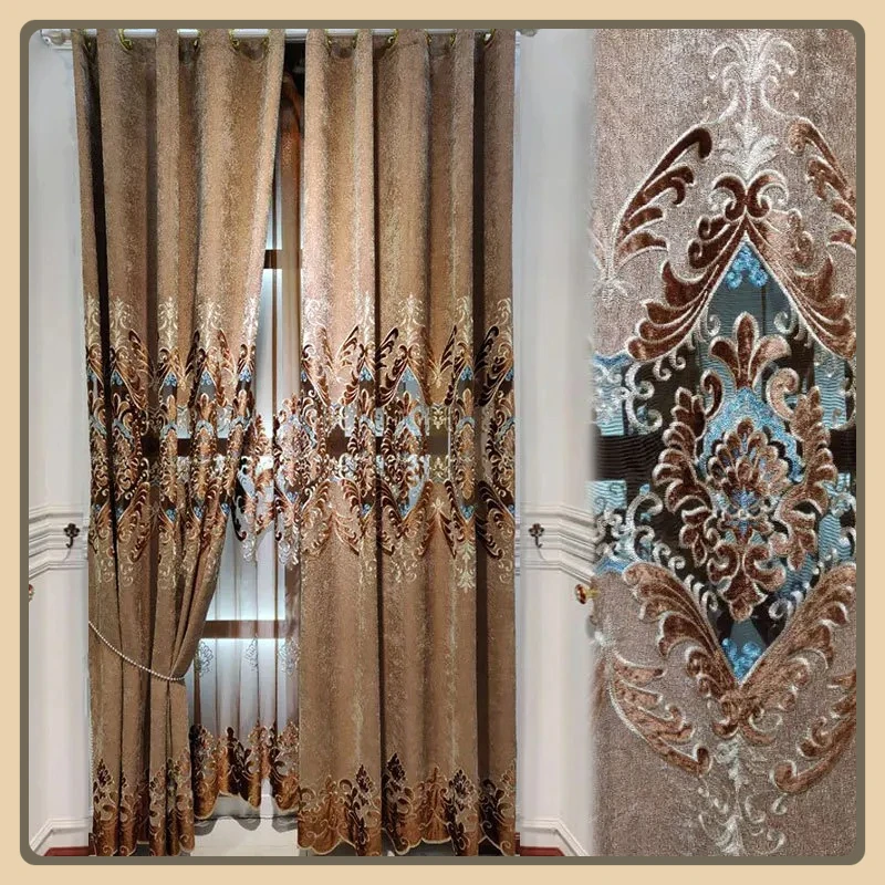

Simple Modern Curtains for Living Dining Room Bedroom European-style American Light Luxury Embroidered Nordic Blackout Curtains