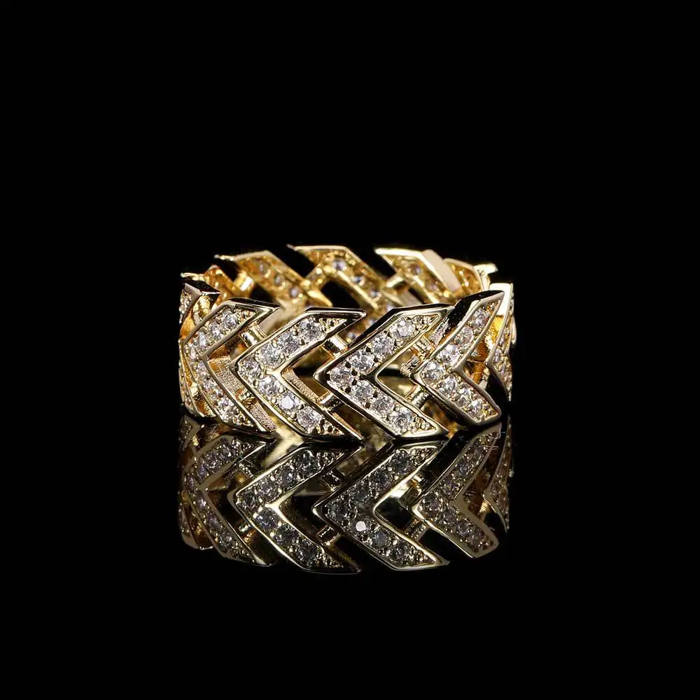 

Luxury 24K 9999 Pure Gold real gold Hip Hop Retro V Arrow Ring Full Diamond Men's Ring