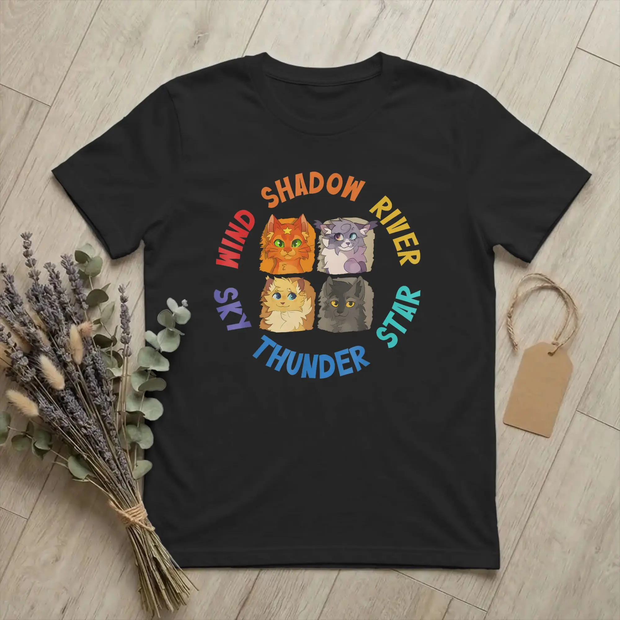 Wind Shadow River Star Thunder Sky Cat T Shirts Men Cotton Vintage T-Shirts Crew Neck FireStar Tees Short Sleeve Clothing Party