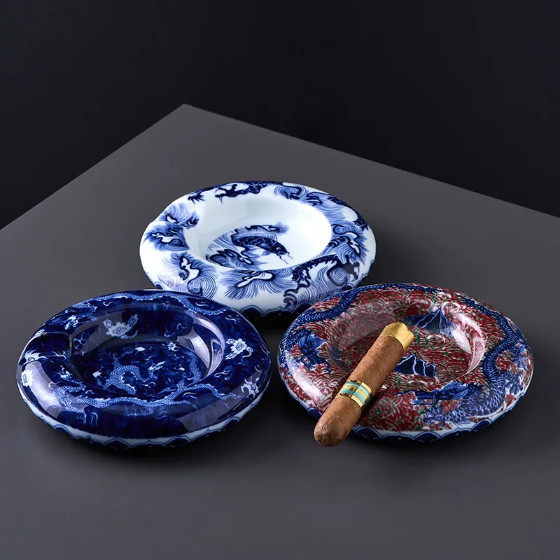 

Chinese High-end Ceramic Ashtray Circular Cigar Ashtray Cigar Tray Living Room Decoration Accessories Anti Fly Ash Ashtray