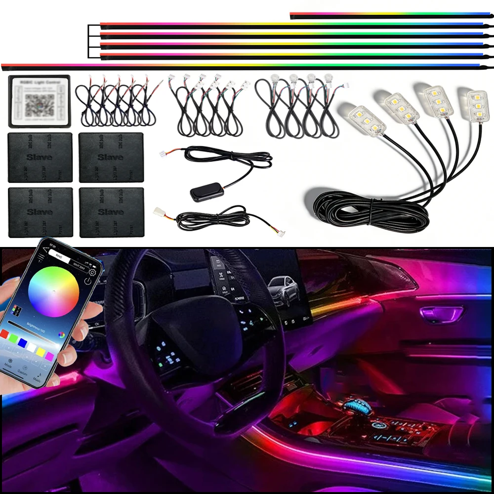 

Symphony Interior Car LED Ambient Strip Lights with APP Control Music Sync RGB Decorative Lamp 18 in 1 Auto Atmosphere Light