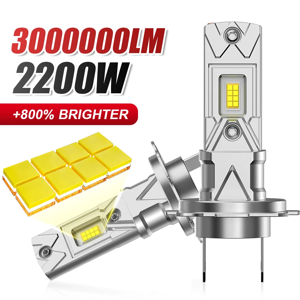 

Светодиодная лампа для фар 3000000LM Mini H7 H4, беспроводная, 2200W CSP, для автомобильных фар, автолампы H1 9005 9006 H11 Turbo LED 12V 6000K