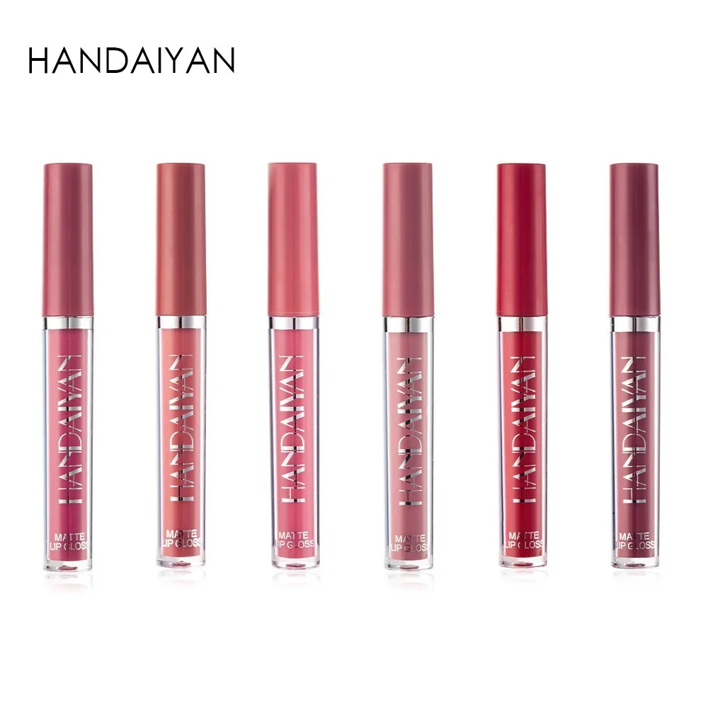 6pcs/Set Hot-Sale HANDAIYAN Liquid Lipstick Velvet Long-Lasting Lip Gloss Set NonStick Cup Matte Finish Lipstick