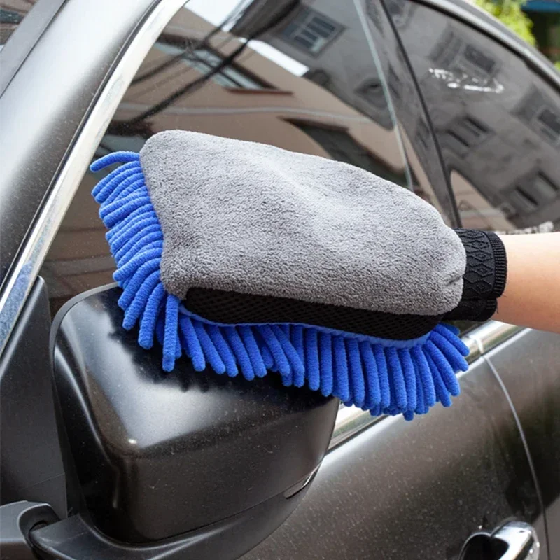 Microfiber Car Wash Gloves Chenille Waterproof Mitt Soft Mesh Back Double-faced Glove Mitt Wax Detailing Brush Car Cleaning Tool